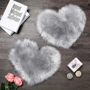 2pcs fluffy heart shaped rug faux area